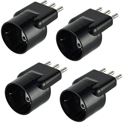 Electraline Set di 4 Adattatori Speciali Disassata Salvaspazio da Schuko a Spina Italiana Grande 16A, Nero