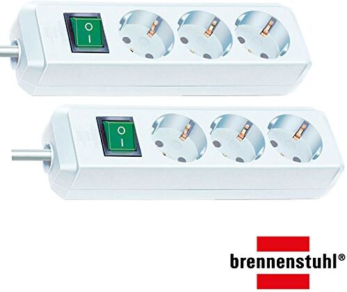 Brennenstuhl Eco-Line, Ciabatta elettrica a 3 prese, con interruttore, a risparmio energetico (cavo bianco da 1,5 m, confezione da 2)