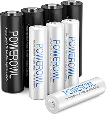 POWEROWL 8 Pezzi AA AAA Batterie ricaricabili,4 x AA Batterie ricaricabili 2800mAh e 4 x AAA Batterie ricaricabili 1000mAh,1.2V Ni-MH AA AAA Batterie