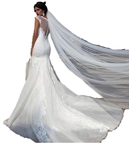 JFISQ Velo Da Sposa Cattedrale 3/5/10 Metri Veli Da Sposa Lunghi Con Pettine Un Livello Bianco Avorio Elegante Bordo Tagliato Tulle Morbido Bellissimi Accessori Da Sposa Per Sposa,Avorio,5M