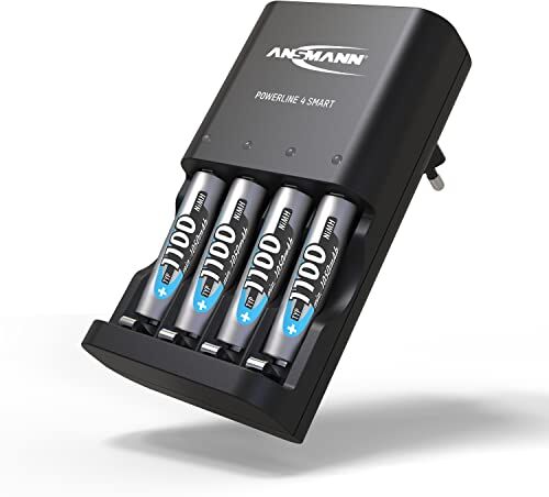 Ansmann caricatore "Powerline 4 Smart" per 1-4 AA e AAA batterie ricaricabili tra cui 4x  NiMH AAA 1100 batterie ricaricabili Caricabatterie per batterie ricaricabili NiCd e NiMH