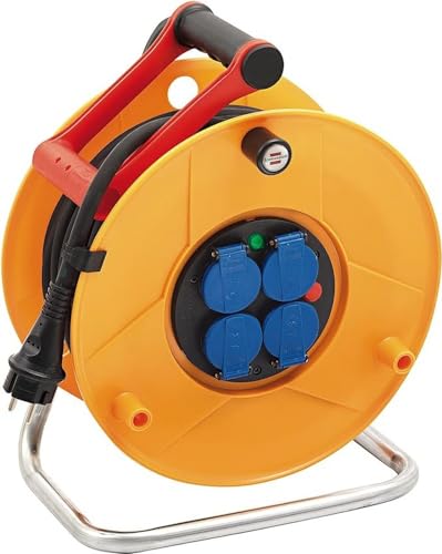 Brennenstuhl Avvolgicavo Standard Pro/Avvolgicavo elettrico con 4 prese di corrente (valvole, maniglia cablepilot, indicatore di presenza di tensione, esterno, 33 m di cavo) Made in France