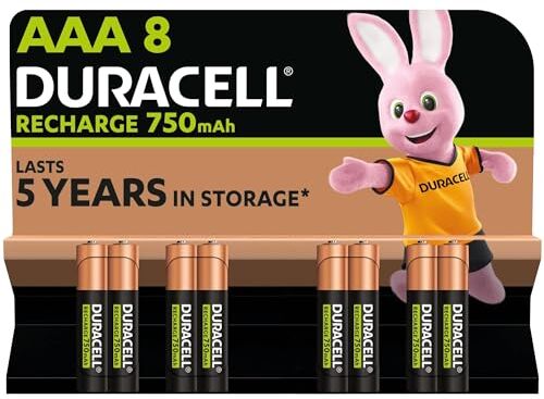 Duracell Batterie Ricaricabili  AAA (Confezione da 8), 750 mAh NiMH, 1000 ricariche, pre-caricate, energia di lunga durata