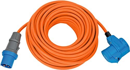 Brennenstuhl Cavo di prolunga CEE da campeggio con spina CEE e attacco angolare con presa combinata con contatto di protezione (cavo da 25 m di colore arancione, 230 V/16 A, uso esterno, prodotto in