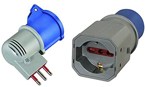 Electraline 80958 Adattatore Spina Italiana Grande 16A Presa Industriale IEC con Coperchio Adatto per Camper & 80863 Adattatore Spina a 3 Poli Industriale CEE Presa polivalente (schuko + 10/16A)