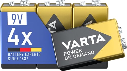 Varta Batterie Blocchi da 9V, confezione da 4, pile Power on Demand, Alcaline, pacco di stoccaggio, flessibili, potenti, per rilevatori di fumo, allarmi antincendio [Esclusivo su Amazon]