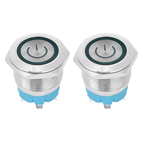 JUOPZKENN 2 interruttori a pulsante in metallo da 12 a 24 V CC, 4 pin, interruttore a testa piatta a cinque colori, con segnale di luce di alimentazione, interruttore a pulsante (verde)