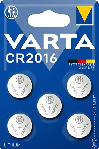 Varta CR 2016, , Batteria Litio a Bottone, Piatta, Specialistica, 3 Volts, Diametro 20mm, Altezza 1,6mm, confezione 5 pile