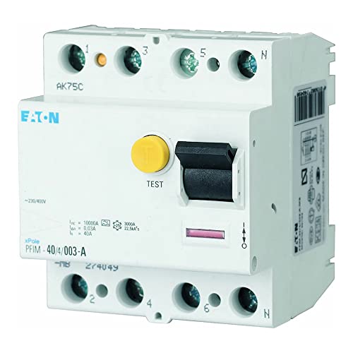 Eaton PFIM-25/4/01-MW Interruttore Differenziale PFIM, 4P, 25A, 100 mAh, Scatola da 3