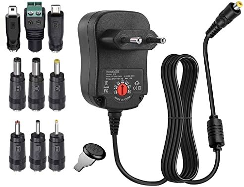 EasyULT 12W Adattatore di Alimentazione, Alimentatore Switching CA/CC Universale con 9 Spine, per 3V-12V Elettronica Domestica, 1000 mA Max (Nero)