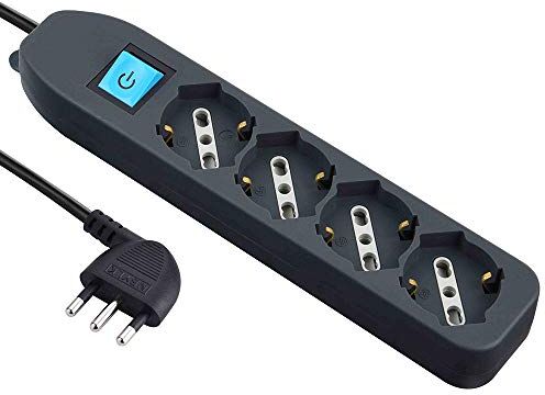 Electraline Multipresa 4 posti polivalenti (schuko + 10/16A) con Interruttore-Cavo 1,5 m Nero