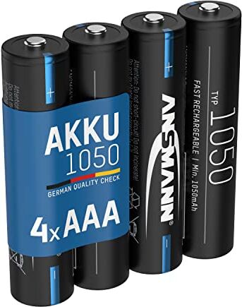 Ansmann Batteria AAA – Micro AAA ricaricabile, alta capacità ideale per elevate esigenze di corrente come veicoli telecomandati, microfono, strumenti elettronici 4 pz Hohe Kapazität Nero