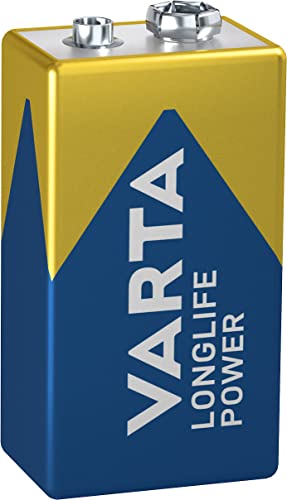 Varta Longlife Power blocco da 9V Batterie 6LR61 (pacco da 1) Batteria alcaline blocco E Made in Germany Ideali per rilevatori antincendio, rilevatori di fumo, accordatori