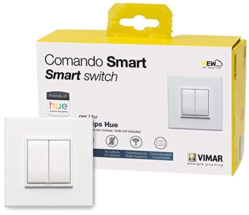 VIMAR Eikon Evo Friends of Hue Smart Switch Kit, Wireless Light Switch senza batteria, Dimmer Switch Kit contiene doppia piastra di copertura, telaio di montaggio, interruttore e 2 pulsanti