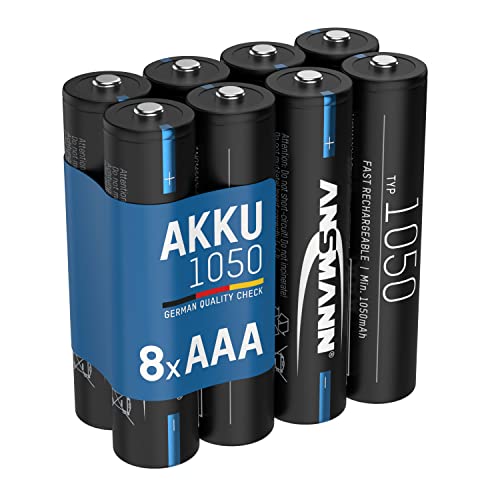 Ansmann Batteria AAA – Micro AAA ricaricabile, alta capacità ideale per elevati consumi di corrente come veicoli telecomandati, microfono, strumenti elettronici 8 pz Hohe Kapazität Nero