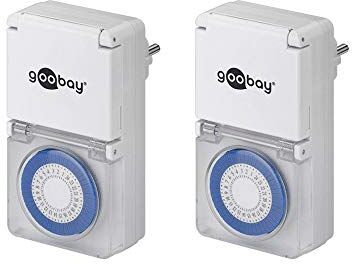 goobay Timer analogico esterno – IP44 – 30 minuti di clock – lembo di protezione – adatto per esterni – protezione dagli spruzzi d'acqua – set da 2