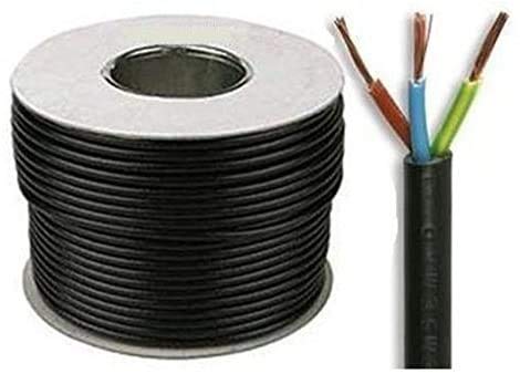 ENVA Cavo elettrico rotondo in PVC con nucleo elettrico in rame 3183Y 3 core x 1,5 mm² 15 Amp PVC flessibile tagliato alla lunghezza Flex-Wire resistenza alle alte temperature (nero, 10 metri)