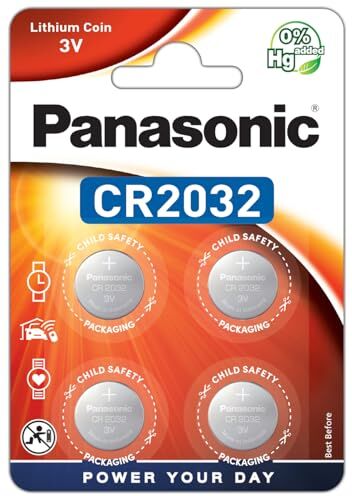 Panasonic Cr2032 Batteria Al Litio A Bottone 3 V, Multicolore, Confezione da 4