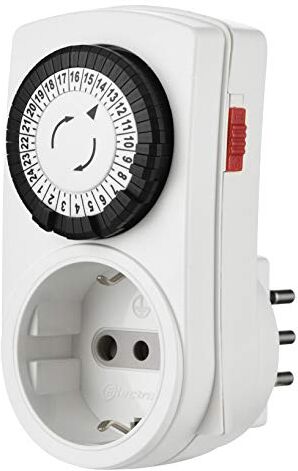 Electraline Mini Programmatore Timer Meccanico Giornaliero, Spina Italiana piccola 10 A, Presa Schuko + 10A, Bianco