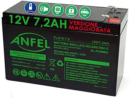 ANFEL BATTERIA AL PIOMBO RICARICABILE 12V 7AH 20hr Per allarmi antifurti ups lampade di emergenza giocattoli peg perego 7,2Ah 7,5Ah F1 4,8