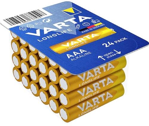 Varta Longlife Batterie AAA Micro LR03 (pacco da 24) Batterie alcaline – Made in Germany – ideali per telecomandi, radio, sveglie e orologi