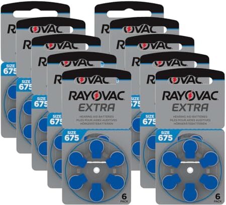 Varta Rayovac Extra Advanced Batterie Acustiche Zinco Aria, Formato 675 Value Pack da 10x6 Batterie, Blu