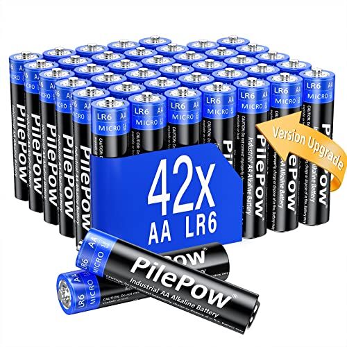 PilePow Batterie AA, Pile alcaline 1.5V LR6, Performance, Confezione da 42 [Aggiornamento versione] per giocattoli, telecomando portatile e altri dispositivi quotidiani