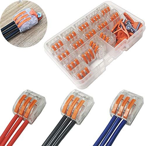 CTRICALVER Morsettiere elettriche,  Capicorda a Morsetto a Leva Connettore cavo elettrico Kit di morsettiere, Blocchi connettori elettrici 15 Pezzi 3 Porte.