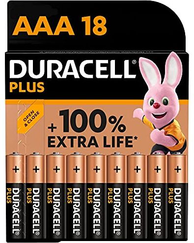 Duracell Batterie Plus AAA(pacco da 18) Alcalina 1.5V Fino al 100% di extra durata Affidabilità per i dispositivi a uso quotidiano 0% plastica nel pacco -10 anni di conservazione LR03 MN2400