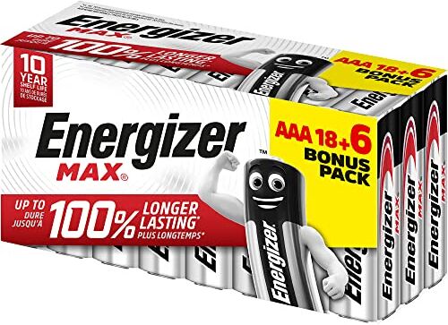 Energizer MAX, confezione da 18+6 batterie AAA, lunga durata per l'uso quotidiano, senza solfatazione e durata di 10 anni