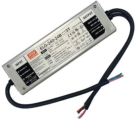 MEAN WELL Trasformatore MeanWell Serie ELG 24V, Versione B Dimming 3 In 1, Dimmerabile 1-10Vdc, segnale PWM da 10V e resistenza, Alimentatore 24V IP67, Led Driver CC e CV, Input 220V e 110V ()