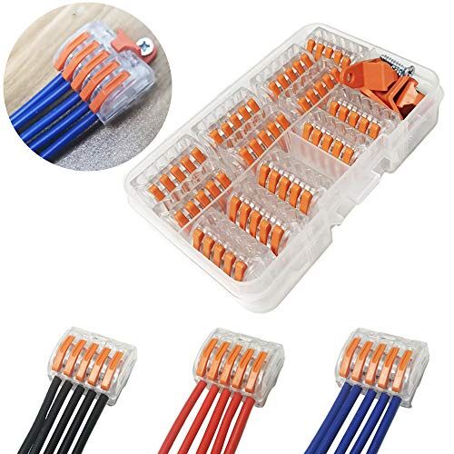 CTRICALVER Morsettiere elettriche, Capicorda a Morsetto a Leva Connettore cavo elettrico Kit di morsettiere,Blocchi connettori elettrici con 12 Pezzi 5 Porte.