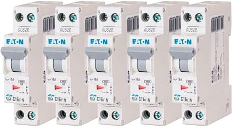 Eaton 264746 PLG4-C16/1N DISJONTTORE MODULARE PH/N Bianco MANETTA GRIGIO 1P+N / 16A Curva C Connessione a vite 5 interruttori