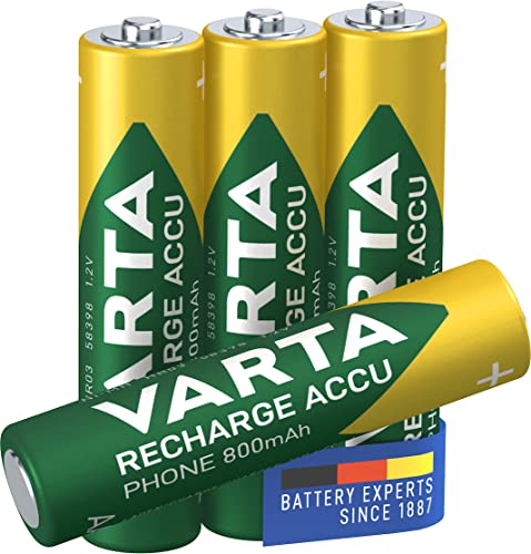 Varta Pile AAA, ricaricabili, confezione da 4, Recharge Accu Phone, batteria ricaricabile, 800 mAh Ni-MH, pronte all'uso, adatte per telefoni cordless