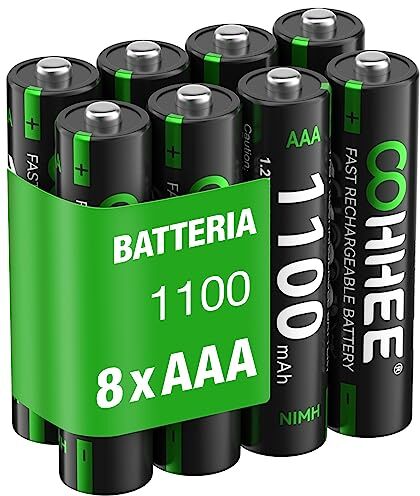 OOHHEE 8 x AAA Batterie Ricaricabili, Ni-MH 1100mAh Batterie AAA Alta Capacità, 1200 Tech Ni-MH Batterie, Bassa Autoscarica 1.2V AAA, con 2 x Scatola di Protezione Della Batteria