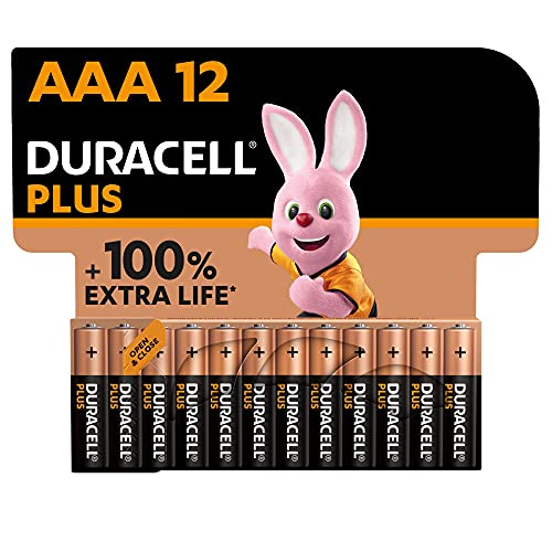Duracell Batterie Plus AAA (pacco da 12) Alcalina 1.5V Fino al 100% di extra durata Affidabilità per i dispositivi a uso quotidiano 0% plastica nel pacco 10 anni di conservazione-LR03 MN2400