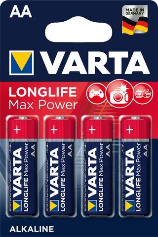 Varta LONGLIFE Max Power Batterie alcaline al manganese, Mignon, AA, LR6, 1,5 V, 2.600 mAh (4 pezzi), 1 confezione da 4 pezzi