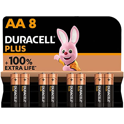 Duracell Batterie Plus AA (pacco da 8) Alcalina 1.5V Fino al 100% di extra durata Affidabilità per i dispositivi a uso quotidiano 0% plastica nel pacco 10 anni di conservazione