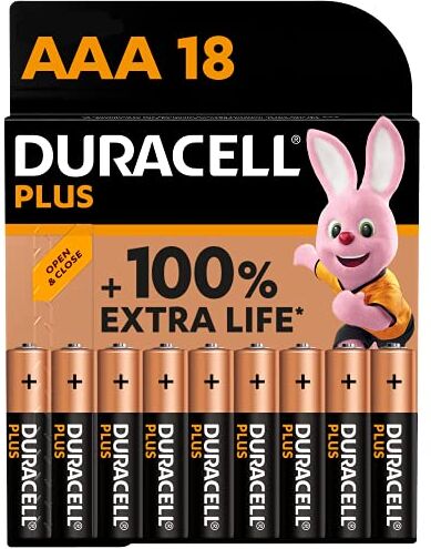 Duracell Batterie Plus AAA(pacco da 18) Alcalina 1.5V Fino al 100% di extra durata Affidabilità per i dispositivi a uso quotidiano 0% plastica nel pacco -10 anni di conservazione LR03 MN2400