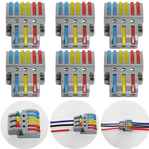 CTRICALVER 6 Pezzi Cavo Connettore, 3 in 6 out Bilaterale Conduttore Compatto Connettore, Morsettiera Connettore Molla, Con viti di montaggio