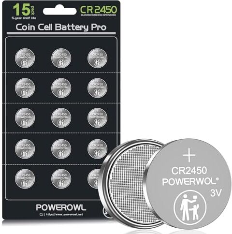 POWEROWL Batterie Cr2450 Ad Alta Capacità (Confezione Da 15) Batterie Al Litio Da 3 V, 10 Anni Senza Perdite, Cr 2450 A Lunga Durata