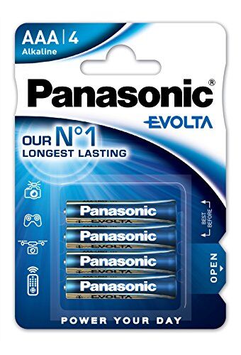 Panasonic LR03EGE/4BP Batterie alcaline EVOLTA AAA, Blister di 4, Blu