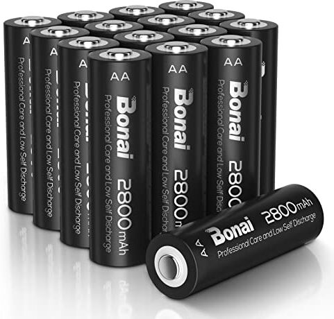 BONAI Pile Ricaricabili AA ad Alta Capacità 1,2V 2800mAh,  Battericabili Ricaricabili Stilo AA Ni-MH (1200 cicli, Pre-caricate, confezione da 16)