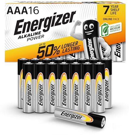 Energizer Batterie Alcaline AAA, Pile Alkaline Power, potenza di lunga durata su i tuoi dispositivi preferiti, confezione da 16