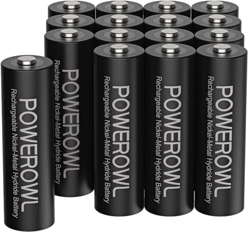 POWEROWL Batterie Ricaricabili AA, ad Alta Capacità, 2800 mAh, 1,2V NiMH Pile Ricaricabili AA Pre-caricate, Confezione da 16