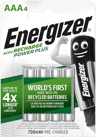 Energizer Batterie Ricaricabili AAA, Recharge Power Plus, Confezione da 4