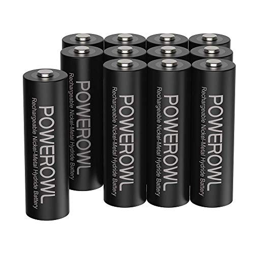 POWEROWL Batterie AA Stilo  2800mAh ad Alta Capacità 1,2V Batterie Ricaricabili AA NI-MH Diametro 14.4mm a Basso Consumo (12 pezzi, ricaricabile circa 1200 volte)