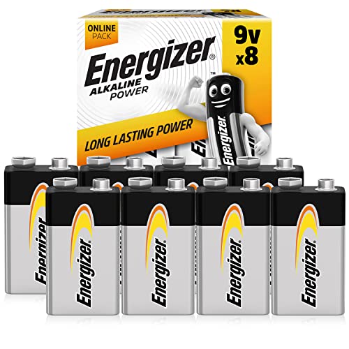 Energizer Batterie Alcaline 9V, Pile Alkaline Power, potenza di lunga durata su i tuoi dispositivi preferiti, confezione da 8