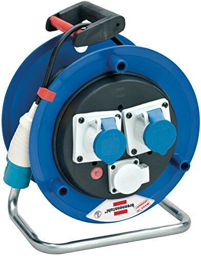 Brennenstuhl Prolunga Elettrica 25 Metri con Avvolgicavo Professionale , Spina CEE 3 poli, 230 V/16A, 1 presa Schuko e 2 prese CEE 3 poli 230V/16A Autochiudenti, Serie Garant ST CEE2 IP44, blu