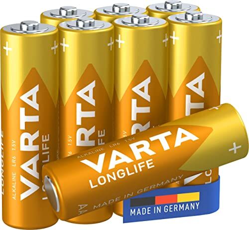 Varta 4106101328 Longlife Batteria Alcalina, Stilo AA LR06, Confezione da 8 Pile Confezione risparmio morbida foil il design può variare